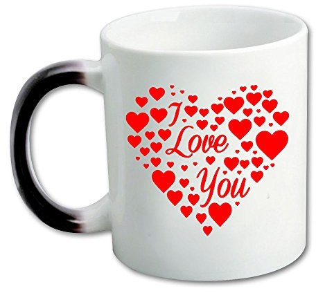 en céramique Morphing Cute I Love You Rouge Motif cœurs Mug 311,8 gram sensible à la chaleur Changement de couleur Mug