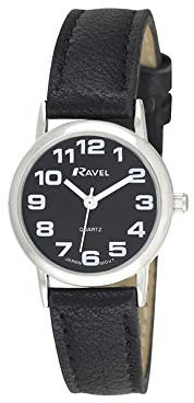 Ravel - Damen - Armbanduhr mit großen Ziffern - Schwarzes/silbernes Ton/schwarzes Zifferblatt