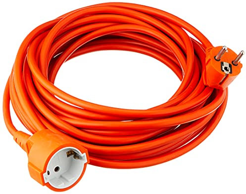 Garza - Cable alargador de corriente para jardín de 10 metros, naranja, con toma de tierra hasta 16 Amperios (3680W)