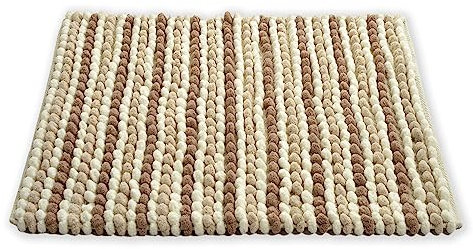 Allure Striped Chunky Bobble Bath Mat 50 x 80cm – Thick, Hand-Woven, Super Soft Bathroom Rug in Naturals