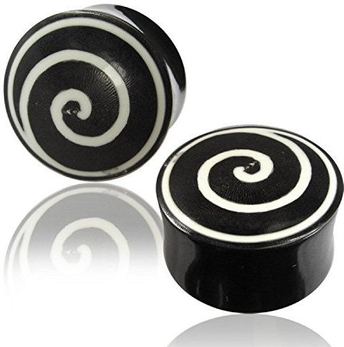 Chic-Net Horn Plug Spirale schwarz weiß Flesh Tunnel Bone Inlay Organic Expander Tribal Plugs Piercing 06 mm