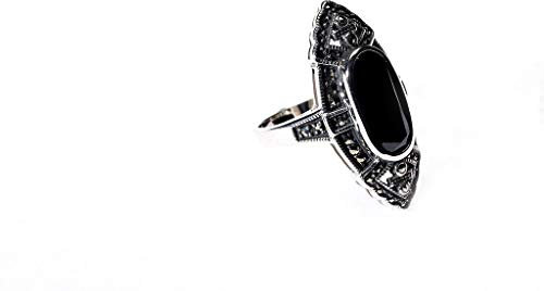 Edler Onyx-Ring mit Markasit-Steinen, Größe 55