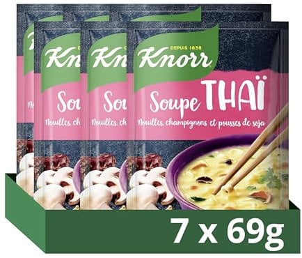 Knorr Soupe Déshydratée Thaï Nouilles Champignons Pousses de Soja, Lot de 7 X 69 g