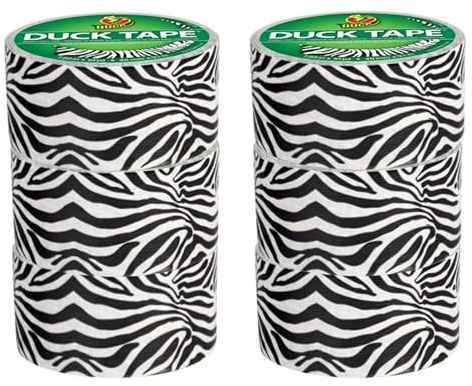 Duck Lot de 6 rouleaux de ruban adhésif imprimé zig-zag zèbre, noir/blanc, 4,8 cm x 9,1 m, lot de 6 rouleaux (1398132)