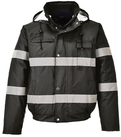 Portwest US434 Iona Lite Bomber Jacke Fleecegefüttert Wasserdicht 2 Taschen | Schwarz, XL, EN 342, EN 343 Klasse 3:1, EN 17353, Abriebfestes Oxford-Polyester, 100% Polyester, Verschweißte Nähte