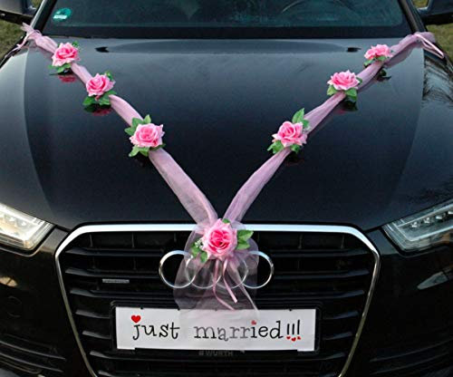 Organza M Auto Schmuck Braut Paar Rose Deko Dekoration Autoschmuck Hochzeit Car Auto Wedding Deko (Rosa/Rosa)