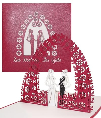 3D Pop-Up Hochzeitskarte Lesbian Wedding – Lesbische Hochzeit | Glückwunschkarte für Mrs. & Mrs. zur gleichgeschlechtlichen Trauung; geeignet als Geschenk und persönlicher Gruß.