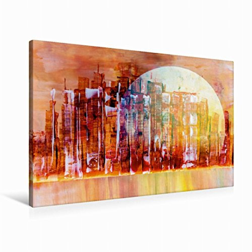 Premium Textil-Leinwand 90 x 60 cm Quer-Format Mond hinter Wolkenkratzer von New York | Wandbild, HD-Bild auf Keilrahmen, Fertigbild auf hochwertigem Vlies, Leinwanddruck von Gerhard Kraus