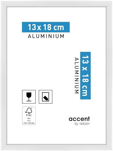 accent by nielsen Bilderrahmen, 13 x 18 cm, Aluminium, Weiß glanz, Fotorahmen zum Auftstellen und Aufhängen im Hoch- & Querformat, Echtglas, Accent
