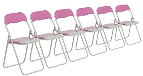 Harbour Housewares Farbig gepolsterte Klappstühle - Rosa - 6 Stück - Easy Store, faltbarer Schreibtischstuhl mit Metallrahmen für Büro, Esszimmer, Küche