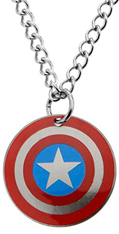 Marvel Comics Officially Licensed Hypoallergenic Stainless Steel Captain America Shield Chain Pendant Necklace, 16, One Size, Metal, No Gemstone