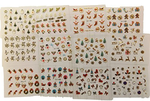 Fantastic Offer: 12 x small sheets of 3D nail art, Christmas & New Year Designs Tips Stickers False Nail Manicure Decals Gems Glitter Toe wraps, body art, various designs - by Fat-catz-copy-catz (Christmas & New Year Nail Stickers)