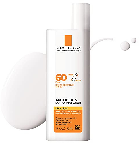 La Roche-Posay Anthelios Light Fluid Facial Sunscreen SPF 60, Lightweight Sunscreen For Face, Fluid Texture, Broad Spectrum SPF + Antioxidants, Oil Free & Oxybenzone Free, Travel Size 1.7 Fl. Oz.