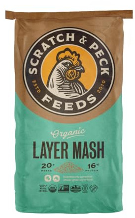 Scratch and Peck Feeds Whole Grain Layer Mash Chicken and Duck Feed - 25 lbs Bag - Corn-Free and Soy-Free - 16% Protein, Certified Organic and Non-GMO Project Verified Chicken Food