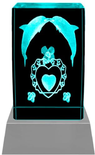 Kaltner Präsente Stimmungslicht – Ein ganz besonderes Geschenk: LED Kerze/Kristall Glasblock / 3D-Laser-Gravur Tiere Delfine/Urlaub/Sommer/Romantik