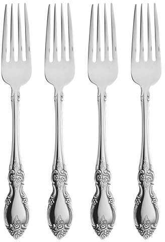 Oneida Louisiana 4-Piece Fine Dinner Forks Stainless Steel Silverware Set, 18/8 Stainless Steel Fork Set, Service For 4, Dishwasher Safe, Mirror Finish, Utensils, Flatware,Tableware (Silver, 4 Piece)