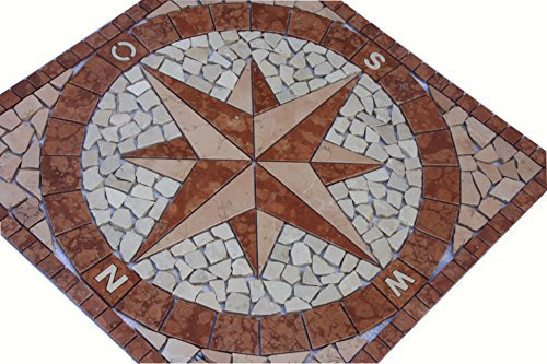 Mosaikfliesen Naturstein Rosone 60x60 cm Windrose Kompass Marmor Mosaik Einleger Rosso Verona Rot Creme 018