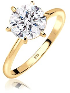 Elli Ring Damen Verlobung mit Kristall in 925 Sterling Silber Vergoldet
