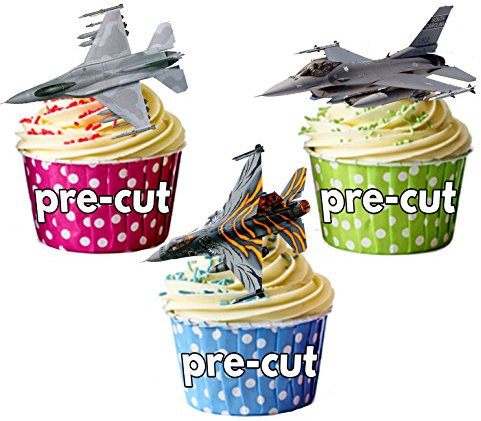 AK Giftshop PRE-CUT RAF Plane Aircraft Mix - Edible Cupcake Toppers/Cake Decorations (Pack of 36)