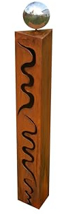 Gartendekoshop24 - Gartendeko, Rost, Rostsäule, 100 cm, mit Edelstahlkugel, Outdoor. Handgefertigte Gartensäule, dreieckig. Skulptur, aus Edelrost. Rostsäule als Gartendeko für draußen.