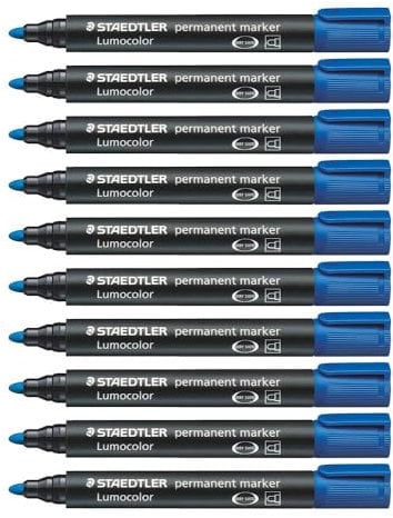 STAEDTLER Lumocolor Bullet Tip Permanent Marker, Blue, Pack of 10
