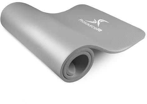 ProsourceFit Extra Thick Yoga and Pilates Mat 1/2 (13mm) 71-inch Long High Density Exercise Mat with Comfort Foam and Carrying Strap, Grey