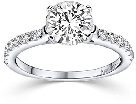 Verlobungsring Ring Damen Silber 925 von AMOONIC Zirkonia Stein mit GRAVUR & ETUI-BOX Silberring Frau Verlobungsringe Damenring rhodiniert Echt Schmuck Antragsring AM289 SS925ZIFAZIFA50