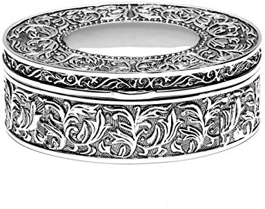 Brillibrum Design Schmuckkästchen versilbert ovale Schatulle silber Barock Stil Ovales Schmuckdöschen (Klein: 3,4x9,2x7,5cm, Ohne Gravur)