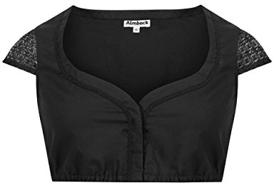 Almbock Dirndlbluse schwarz - Dirndlbluse mit Spitzenärmel aus hochwertiger Webspitze - Dirndlbluse Kurze Ärmel - Dirndlbluse Kurzarm 40 Modell B221