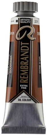 Rembrandt Oil Colour - Tube de peinture à l'huile extra fine - Ocre d'or 231-15 ml - Triple broyage pour les artistes - Haute résistance à la lumière