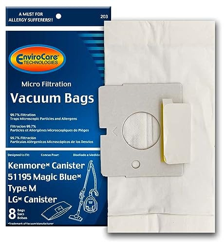 Kenmore Canister Style 51195 Magic Blue Vacuum Cleaner Bags, EnviroCare Replacement Brand, designed to fit Kenmore Magic Blue Canister Vacuum Cleaners, 99.7 Microfiltration, 8 bags in pack