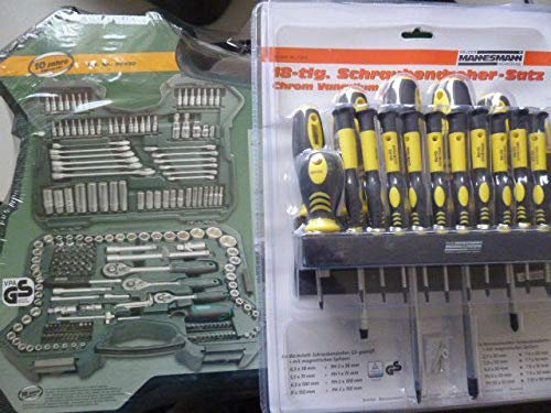 Mannesmann M98430 juego de llaves de 0,6 cm + 0,95 cm + 1,27 cm/(1,27 cm) tracción 215 componente + Mannesmann M11410 destornilladores 18 componente