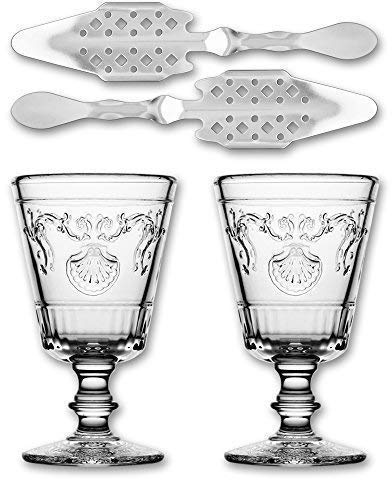 2X La Rochere Absinth Glas Versailles 200ml + 2X Absinth Löffel Losanges 41
