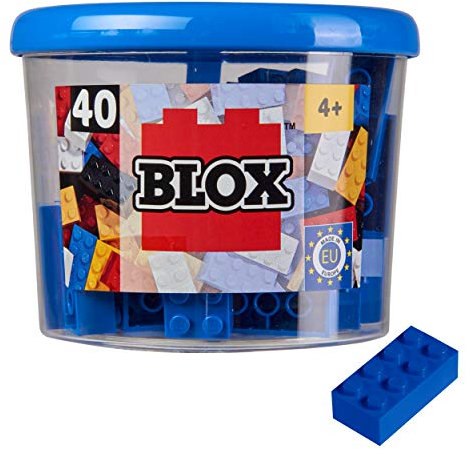 Simba 104118881 - Blox, 40 Blaue Klemmbausteine für Kinder ab 3 Jahren, 8er Steine, inklusive Dose, hohe Qualität, vollkompatibel mit Anderen Herstellern