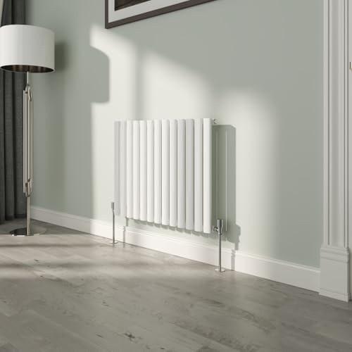 NRG White Oval Radiator Horizontal 600x767mm Single Panel Central Heating | High Heat Output, Mild Steel, Designer Radiator Wall Mounted, Modern Radiator, for Living Room, Kitchen, Bedroom, Bathroom