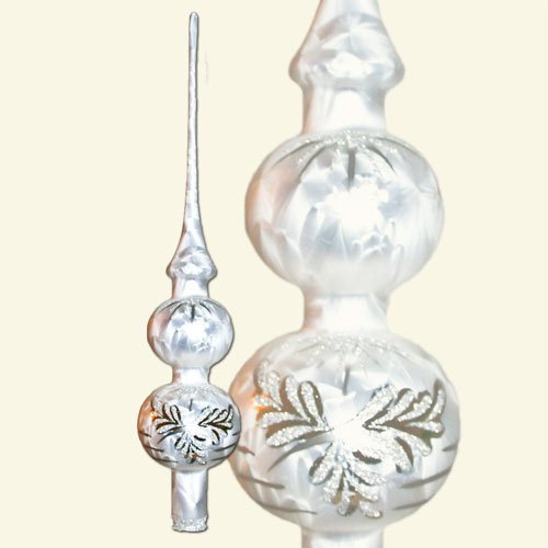 Lauschaer Glaskunst-Christbaumspitzen Weihnachtsbaumspitze Winterzeit Silber mit Weiß