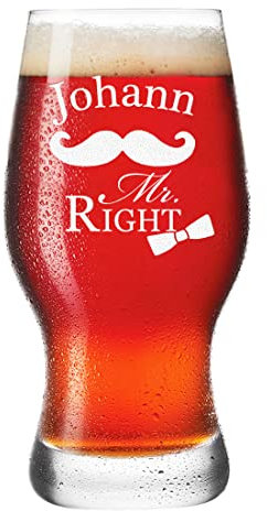 Leonardo Bierglas 0,5 L mit Gravur für Männer - Motiv Mr. Right - Pilstulpe Personalisiert mit Name - Geschenk Hochzeit, Jahrestag, Verlobung, Jubiläum - Pils, Weizen, Weißbier - Mann, Frau