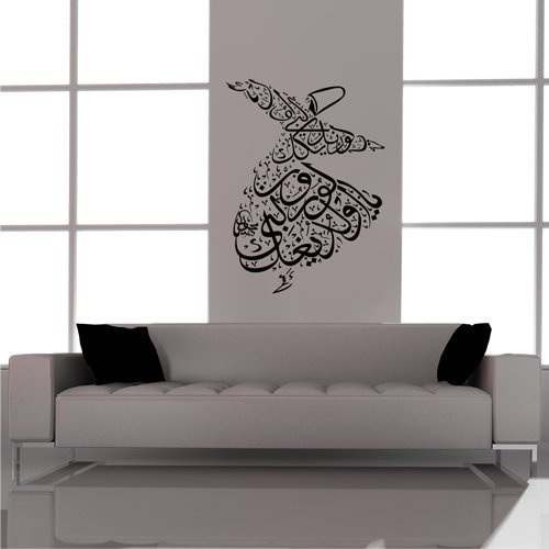 Tabi Deco Wandtattoo Wandaufkleber Mevlana Dervis Derwisch Semazen Mevlevi Islam Türkei (Schwarz, M / 120x88 cm)