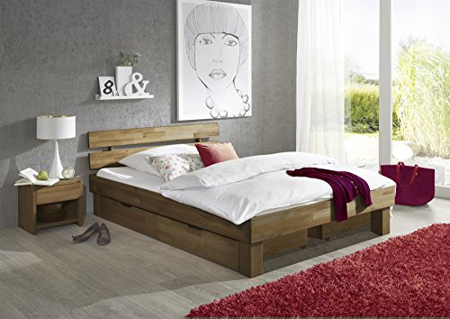 moebelstore24 Futonbett JENNY Eiche-Massiv Natur geölt, 140 x 200 cm inkl. 2 x Bettkasten und 2 x Nachtkonsole