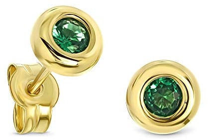 MIORE Schmuck, Ohrringe Damen, Ohrstecker Gold 375 9 Kt Gelbgold, Damenohrringe mit Smaragd Stein in Zargenfassung, goldene Ohrstecker Damen, Ohrschmuck