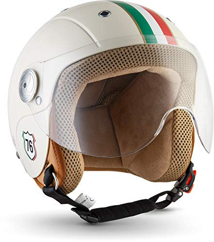 Soxon® SK-55 „Imola“ · Kinder Jet-Helm · Motorrad-Helm Kinder-Helm Roller-Helm Kids Scooter-Helm Vespa Bobber Mofa-Helm Chopper Retro · ECE 22.05 Visier Schnellverschluss SlimShell Tasche XS (51-52cm)