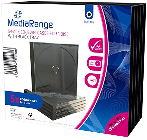5 custodie Mediarange CD standard jewel case 10mm con tray nero