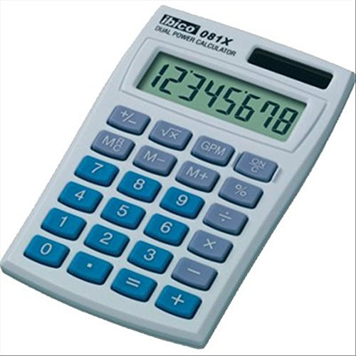 ibico 081 X Tasche – Taschenrechner (Hosentasche, Taschenrechner, 8 stelliges Display, 1 Zeilen, Batterie/Solar, Blau, Weiß)