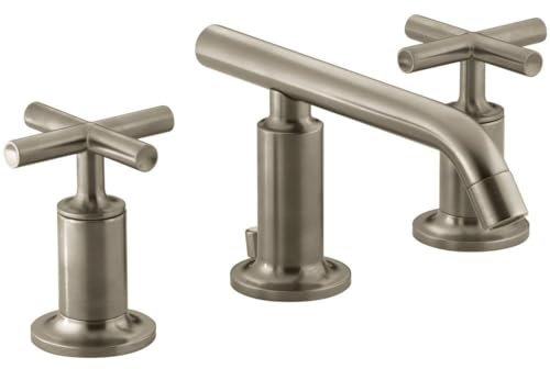 KOHLER K-14410-3-BV Purist® Widespread Bathroom Sink Faucet, 3-Hole Bathroom Faucets with Low Cross Handles and Low Spout, 1.2 GPM, Vibrant Brushed Bronze