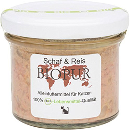 BIOPUR 12er-Set Bio Katzenfutter Schaf, Reis im Glas! 100g