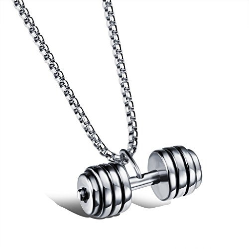 bigshopDE Halskette Anhänger Edelstahl Hantel Fitness Herren Kette Schmuck, Farbe Silber