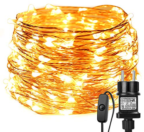 LE 20M LED Lichterkette, Drahtlichterketten 200 LEDs, Wasserdicht IP65, Strombetrieben mit Schalter, ideal für Weihnachtsbeleuchtung, Balkon, außen Deko innen Party usw. Warmweiß