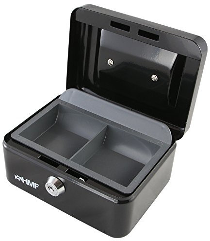 HMF Geldkassette abschließbar, Kasse mit Münzeinsatz, 6 Münzfächer | 15 x 12 x 8 cm | Schwarz