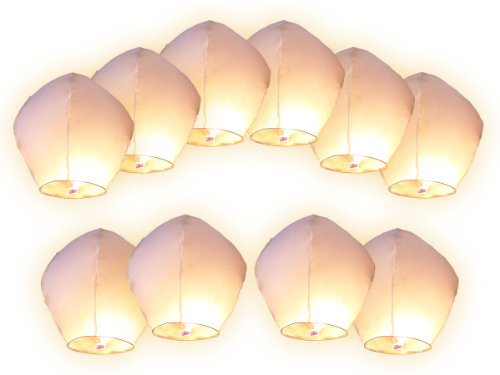Lanterne Chinoise Volante 100% biodégradable Blanche qualité supérieure en Papier idéal pour Vos événements Mariage fêtes Nouvel an Lot de 10