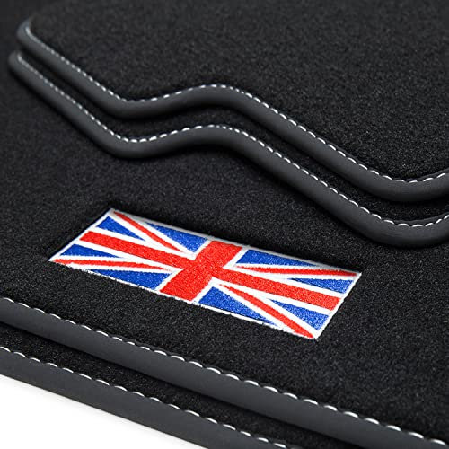 teileplus24 502 Exclusive Union Jack Logo Fußmatten kompatibel mit Mini Clubman R55 2007-2014 Ziernähte